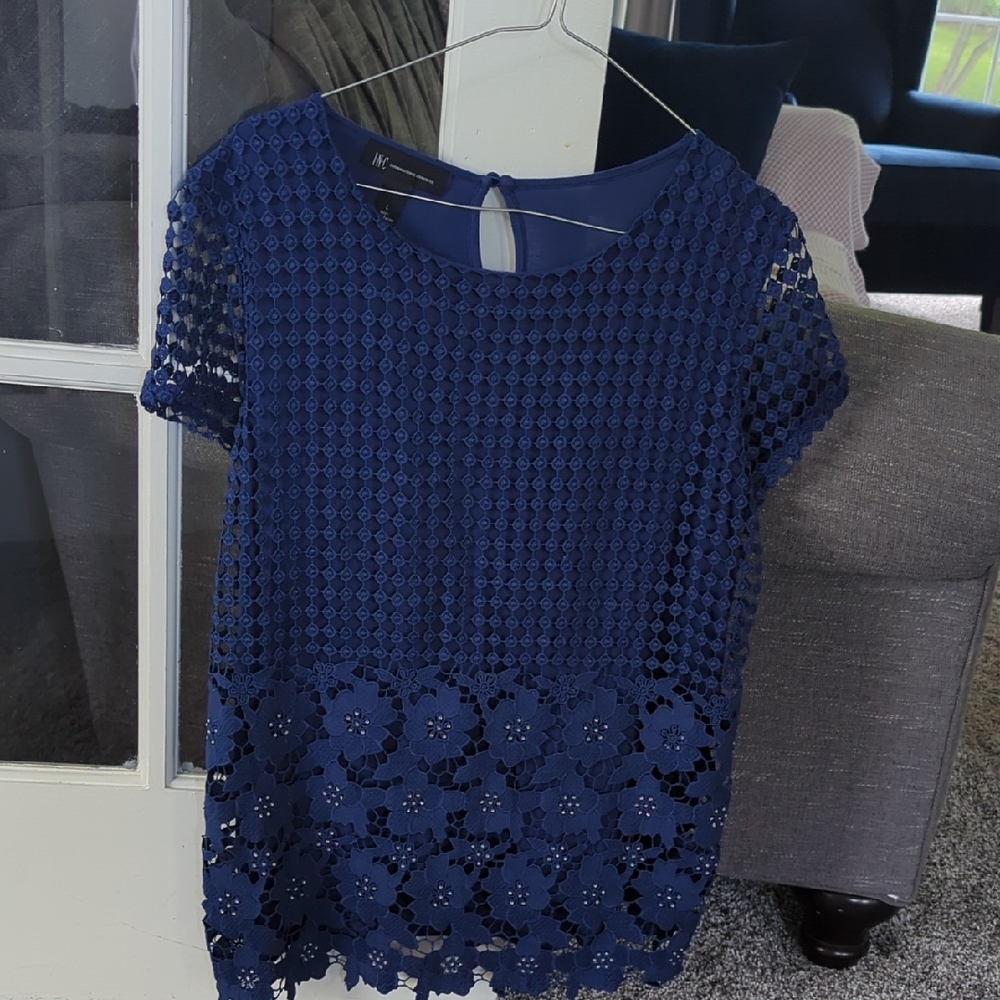 INC International Concepts Navy Blue Lace Blouse